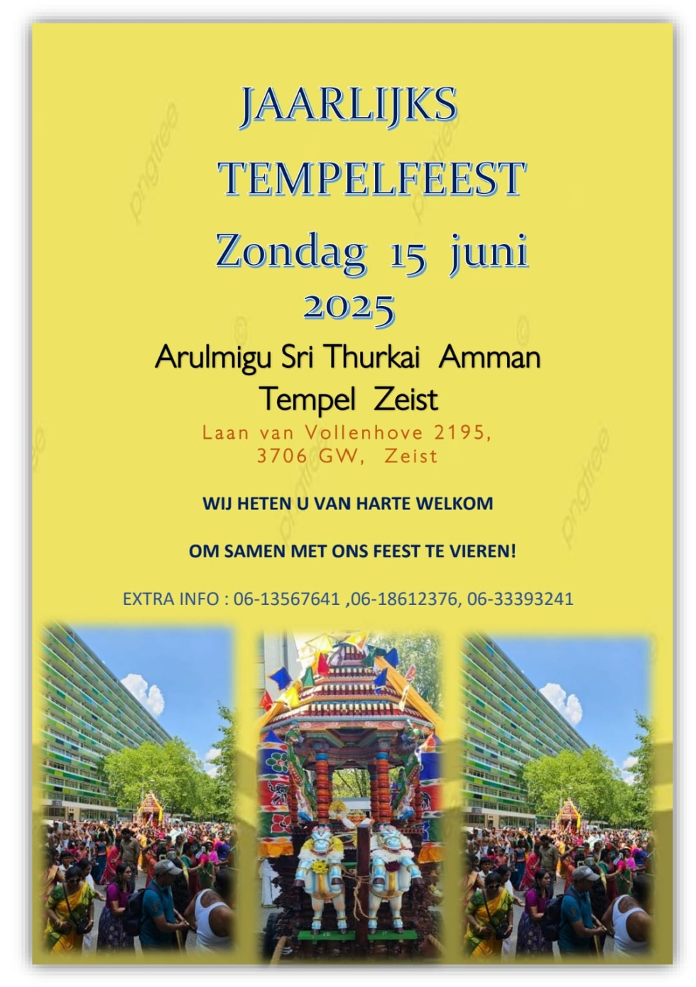 Een flyer met informatie over het tempelfeest