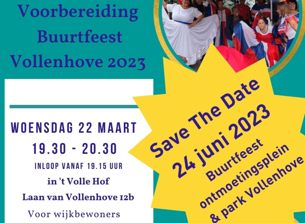 Deel van de flyer voor de tweede bijeenkomst voor de voorbereiding van het buurtfeest op 24 juni 2023