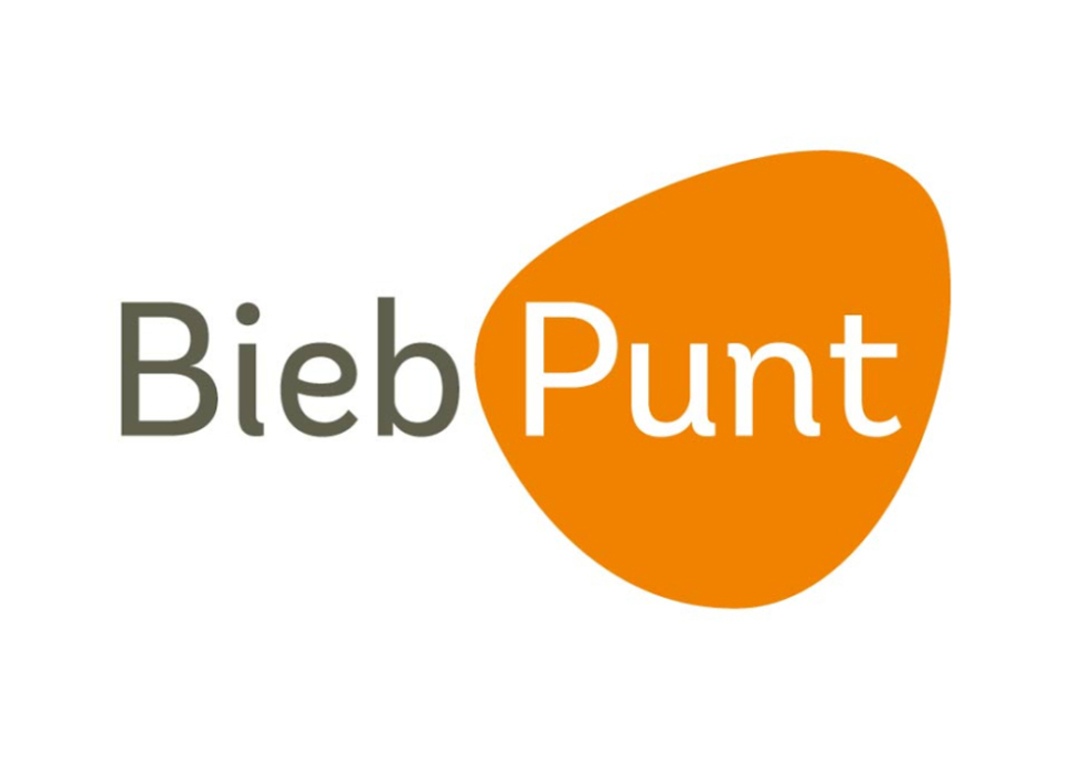 Logo van het BiebPunt in oranje-wit