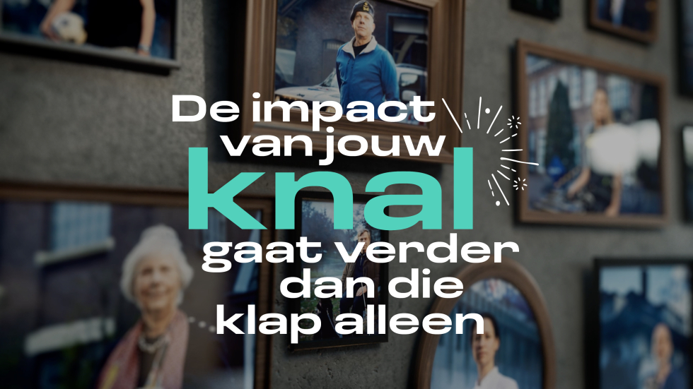 De campagne-afbeelding met foto's van mensen en de tekst: De impact van jouw knal gaat verder dan die klap alleen.