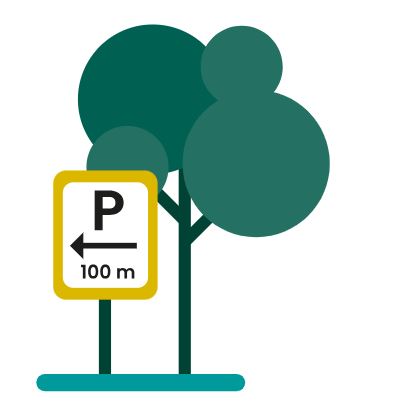 Icoon voor Verkeer en Parkeren met een boom met daarnaast een verkeersbord voor parkeren